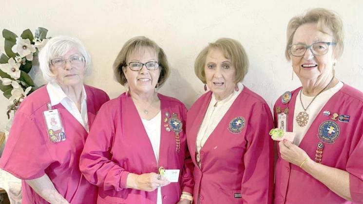 100-HOUR BAR AWARDS–These members of LHC Auxiliary were presented their 100-hour-bar awards at their Thursday, May 13, 2021 meeting. Honored for volunteering 100 hours of service to the hospital, left to right are, Kay Clninger, Janet Conkin, Janice Sokora, Edie Pene, and (not shown) Harry Heckard. (Auxiliary Photo)