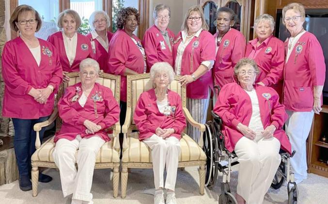 LAMB HEALTHCARE CENTER AUXILIARY – These are members of the LHC Hospital Auxiliary, who attended the May 13, 2021 business meeting at the home of Janice Sokora. Shown seated in front are, left to right, Joan Harrell, June Smith, and former president Marcy Demel. Standing, left to right, Janet Conkin, Janice Sokora, Kay Cloninger, Retha Williams, Gayle Heckard, Lori Durham, Betty Kemp, Linda Lucas, and Edie Pene. (Auxiliary Photo)