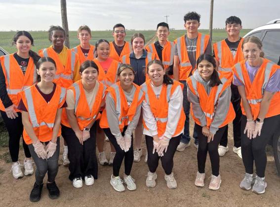 Littlefield High School’s National Honor Society and Student Council members volunteered for a highway cleanup initiative on April 18. The students cleaned up along the adopted highway past the Continental Dairy in Littlefield. (Submitted Photo)