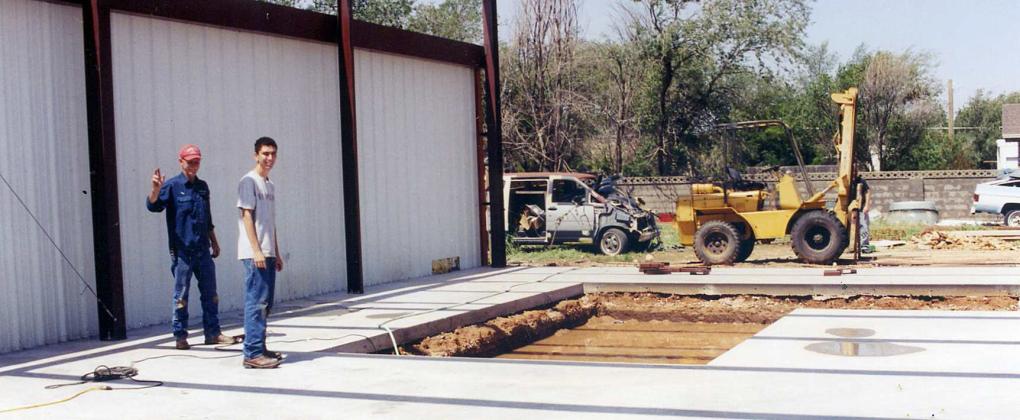 Foy and Allen Wright during the expansion to the existing shop in Littlefield located on Hall Ave. (Submitted Photo)