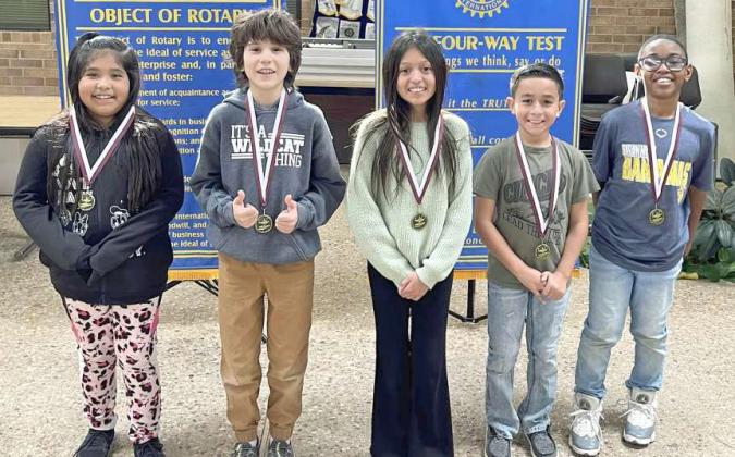 These Littlefield third grade students were recognized this week at Rotary Club for being the most improved readers. (Shown): Kingston Nichols, Alex Garza, Zariah Gomez, Devossi Vera and Zurianna Canales. (Submitted Photo)