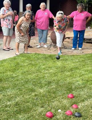 SUMMER FUN - Members of the LHCAuxillary had their July meeting at the home of Diana Parker. They enjoyed lunch, had their meeting and some friendly games of Bocce Ball. (Shown L-R): Diana Parker, Eva Reyes, Eva’s sister, Mary, Linda Williams, Janice Sokora and Barbara Colbert. (Submitted Photo)