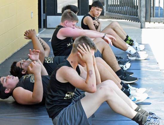 The Sudan Hornets were putting in work on the speed ladder, as well as in the weight room during the second day of two-a-days on Tuesday. (Staff Photo by Derek Lopez)