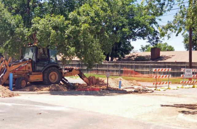 The City of Littlefield is putting in a water tie-in for the New High School that is being built on Waylong Jenning’s Ave. The construction currently has a small piece os sunset closed with detours directing people on alternate routes. (Staff Photo by Derek Lopez)