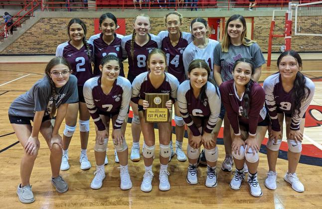 2022 FRIONA BORDER BASH TOURNAMENT CHAMPIONS – The Littlefield Lady Cats JV1 Volleyball team competed at the Border Bash Tournament in Friona on Thursday and Saturday, where they took first place. ( Back L- R): Kamila Silveria, Amiah Elizondo, Taryn Golden, Myli Hernandez, Madi Brown and manager Gabi Medina. (Front L-R): Manager Devin Crouch, Yazmin Longoria, Kamryn Jimenez, Adde Garcia, Cassidy Pinon and Alyssa Torres. (Submitted Photo)