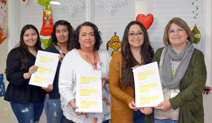 Over 7,000 new Voter Registration Cards, valid for the 2024-2025 Election were mailed out on Tuesday, Dec. 12th. (Shown L-R): Mallory Marquez, Reyna Reyes, Melanie Morales, Amber Pollard and Tammy Kirkland. (Staff Photo by Grata Reber)