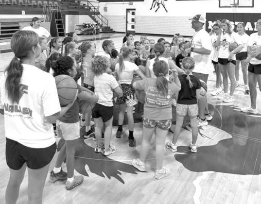 Olton varsity Head Girl’s basketball Coach Jay Gorman, addresses the morning session, during the first day of the Fillie Youth Basketball Camp, on Monday, June 1. (Submitted Photo)