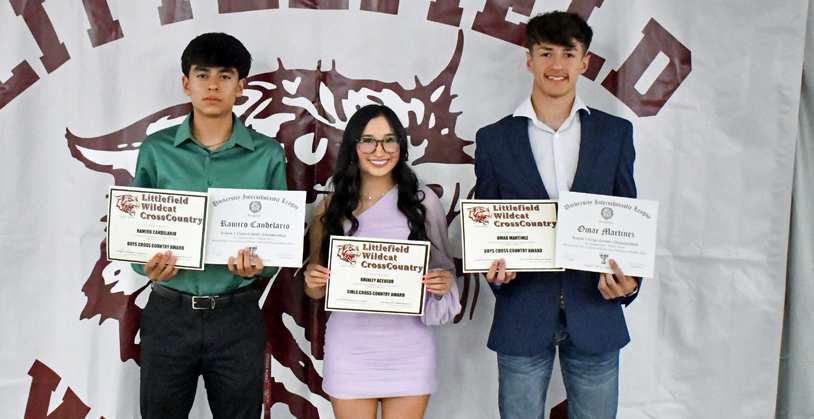 2023-2024 CROSS COUNTRY AWARDS - Co-Boy’s XC MVP, Ramiro Candelario, Girl’s XC MVP, Brinley Acevedo and Co-Boy’s XC MVP, Omar Martinez. (Staff Photo by Derek Lopez)
