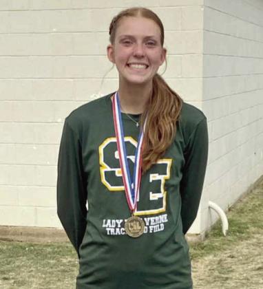 Springlake-Earth’s Caydee Humphrey placed third in the women’s discus at the Region I-1A Track Meet in Levelland this past weekend, but had the best third place throw out of all four regions qualifying her as the Wildcard for the State Track Meet in Austin. (Submitted Photo)