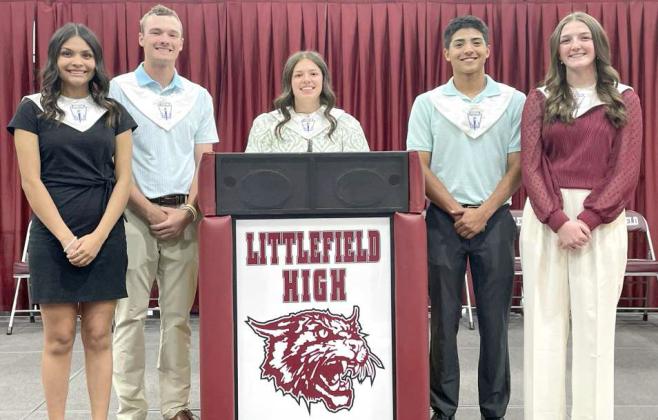 OUTGOING NHS OFFICERS: Vice Presudent, Monica Elizondo; Senior Representative, Chip Green; President, Miriam Cuento; Historian, Gabriel Villanueva; and Secretary, Devyn Crouch. (Submitted Photos)