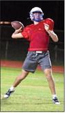 Olton quarterback Brady Azam, heaves a pass toward the home sideline looking for a big play, during their Midnight Madness scrimmage Friday night. (Staff Photo by Derek Lopez)