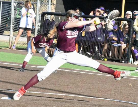 GETTING THE WIN – Littlefield senior pitcher, Brookelyn Gau, pitched a complete game for the Lady Cats on Thursday in their Bi-district victory over Alpine at Big Spring. The senior earned 10 strikeouts in six innings, while giving up just two runs. (Staff Photo by Derek Lopez)