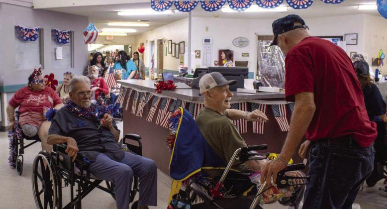 The residents at the Sunset Valley Rehab and Healthcare Center in Littlefield (formerly Arbor Grace Wellness Center) enjoy a Fourth of July-themed parade on June 29, 2026. (Photos by Madison Vidales)