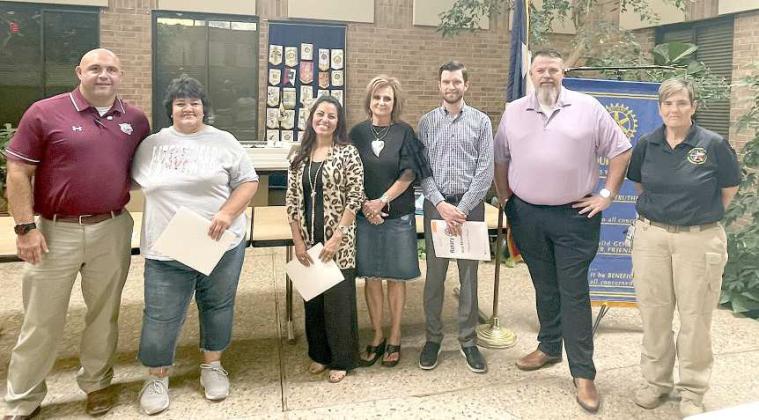 WELCOME TO THE CLUB!!!! -- Rotary Club of Littlefield inducted Mitch McNeese, sponsored by Lupe Rodriguez, Jessica Longoria, sponsored by Kathy shipp, and Jon Bryan Allcorn, sponsored by Jason Hunter. Club President, Kay King officiated the inductions. (Submitted Photo)