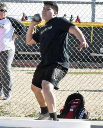 FOURTH IN SHOT PUT – Sudan junior, Abram Rodriguez, throws the shot put 38’2”, which was good for a fourth place finish in the boy’s varsity shot put competition on Thursday at the 2021 Son Qualls Relays Track Meet at Sudan High School. (Staff Photo by Derek Lopez)