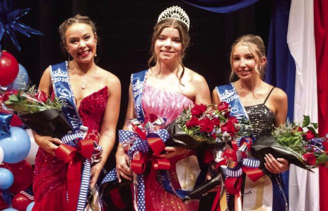 Winners of the Miss Sandhills Sweetheart Pageant are Claire Lostroh, Runner-Up, HalleeKate Huguley, Miss Sandhills and A’Lee Griffin, Miss Congeniality. The Miss Sandhills Sweetheart Pageant was held on July 30, 2026. (Photo by Madison Vidales)