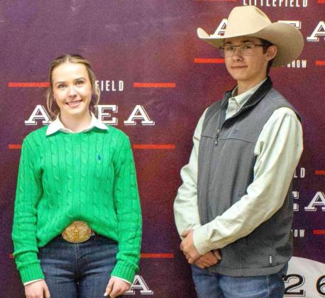 Saige Beerwinkle of Springlake-Earth won the Junior Cattle Showmanship Award, while Ty Carr of Littlefield won the Senior cattle Showmanship Award. (Photo by Madison Vidales)
