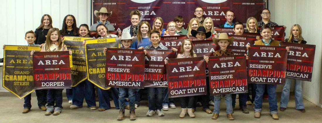 Littlefield 4-H presents their awards and poses for a photo at the Littlefield Area Stock Show Auction on January 17, 2026. (Photo by Madison Vidales)