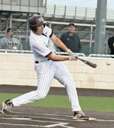 LOOKING FOR A HIT – Littlefield senior, Nick Caballero, puts a ball in play, during the Wildcats’, 9-2, victory over Lamesa on Tuesday at Wildcat Field. (Staff Photo by Derek Lopez)