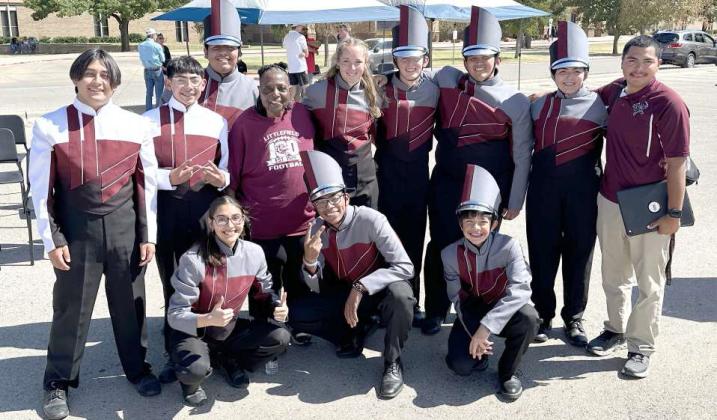 The 2025 Marchin’ Cats Percussion section includes: Seniors: Jordan Randle, Meah Gonzales, Jonathan Bownds; Juniors: Jessie Ortiz, Rhealee Golden; Sophomores: Craig Jennings, Isaac Salazar; Freshmen: Noah Clark, Melany Marquez. Drum Majors are Matt Rios (senior) and Luke Trevino (sophomore). (Submitted Photo)