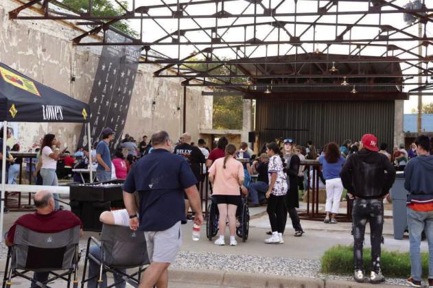 Street level view of the crowd gathered at the Pocket Park in downtown Littlefield, TX before the gospel music performance began on Wednesday, October 1, 2025. (Photo by Ann Reagan)