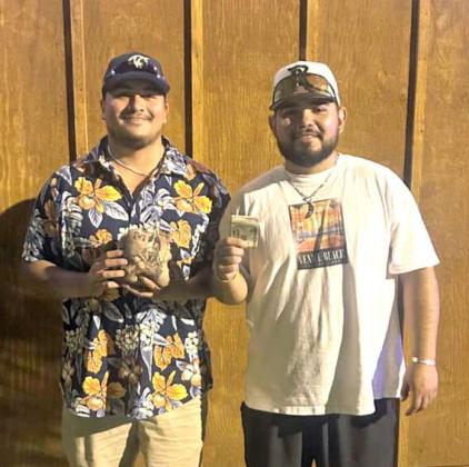 Bert and Aaron were the first-place winners of the Saturday night Cornhole Tournament at the 45th Annual Olton Sandhills Celebration. (Submitted Photo)