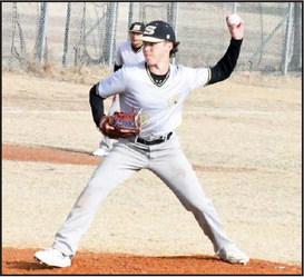 Sudan’s Trent Wilson fires in a pitch during the bottom of the first inning, of the Hornet’s tournament-opener against Muleshoe JV on Thursday at the Shorty Barlow Springlake-Earth Baseball Classic. (Staff Photo by Derek Lopez)