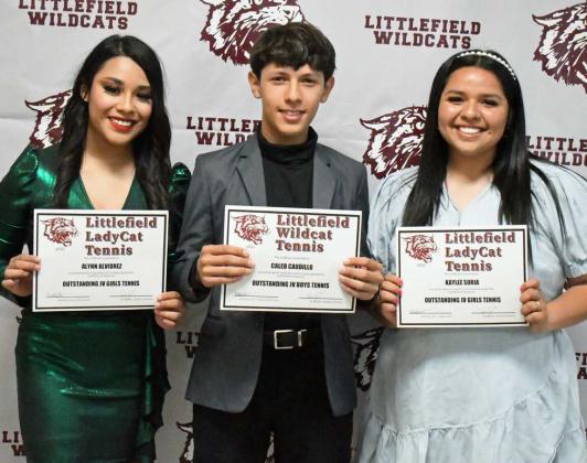 JV Tennis Awards - Alynn Alvidrez, Co-Outstanding JV Girl’s Tennis Player; Outstanding Boy’s JV Tennis Player, Caleb Caudillo and Co-Outstanding Girl’s JV Tennis Player, Kaylee Soria