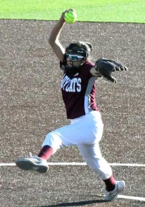 GETTING THE WIN — Littlefield sophomore pitcher, Cadence Sanchez, pitched four innings in the Lady Cat’s season-opener against Estacado. She earned four strikeouts in the contest, while giving up just three runs. (Staff Photo by Derek Lopez)