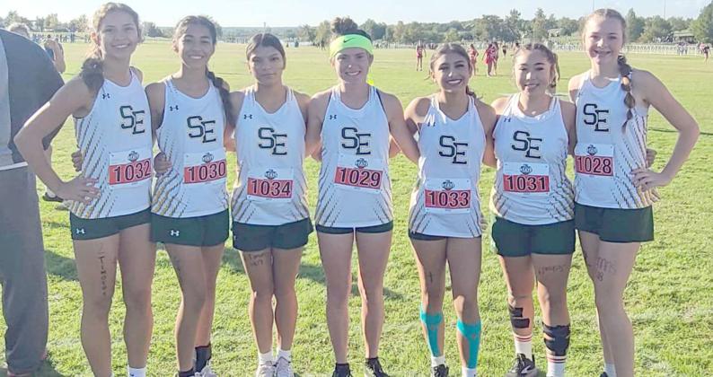 LADY WOLVERINES - The Lady Wolverines competed at the State XC Meet on Friday at Old Settler’s Park in Round Rock, where they finished 4th overall as a team with 131 points. (Shown): Emma Samaron, Aryca Ibarra, Yareli Cortez, Taytum Goodman, Aabriella Villanueva, Marisela Rodriguez and Riley Furr. (Submitted Photo)