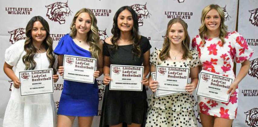 Girl’s Basketball Awards - Arianna Cruz 1st Team All-District; Marysa Saenz Honorable Mention All-District; Amiah Elizondo Honorable Mention All-District; Kennadi Hanlin Fighting Heart Award and 1st Team All-District and Madison McNeese Team MVP and District 3-3A MVP. (Not Shown) Kyndal Edgemon 1st Team All-District.