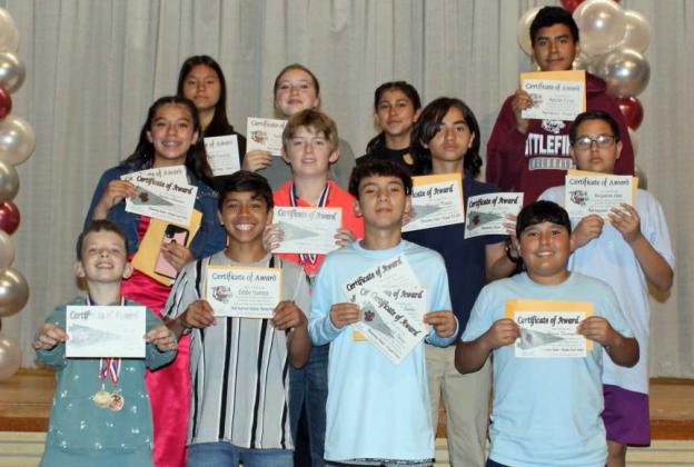 SEVENTH GRADE OUTSTANDING STUDENTS – Dominick Ybarbo, Eddie Gomez, Samuel Saenz, Daven Tarango, Jasmine Almance, Craig Jennings, Marcus Cortez, Benjamin Diaz, Nialii Trevino, Taylor Campbell, Aryan MacDonald and Kevin Cruz. (Submitted Photo)
