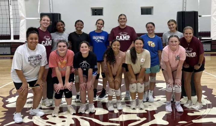 The 2025 Littlefield Youth Volleyball Camp wrapped up Tuesday. Shown is the afternoon session, which featured incoming seventh through ninth graders. During the Camp Coach Ashley Cunningham and her staff, Coach Ally Oyanguren, Coach Suzanne Perry and Coach Stephanie Fletcher helped this group of girls develop their skills and continue working on fundamentals. (Submitted Photo)