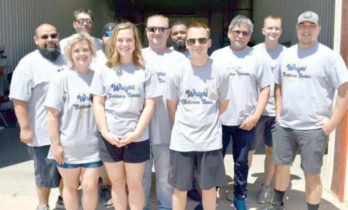 Congratulations to the crew at Wrights Collision Center of Littlefield on the 50th Anniversary in business! Back row left to right: Bryan Porras, Shane Mayes, Kenny Howard, Bretton Smith, Mike Escandan, Tanner Dennis, and Ron Klein. Front row left to right: Vanna Wright, Victoria Dennis, Casey Wright, and Peyton Wright. (Photo by Ann Reagan)