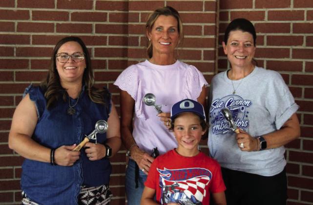 Left to right, Bethany DeBerry, Cake Batter category winner; Paula Allcorn, Strawberry category winner; Tori Clayton, P. Butter Butterfinger category winner; and Barron Redwine, Little Scooper category winner, are pictured during the Annual Chris Jones Ice Cream Social &amp;amp; Contest held July 29 as part of the 2026 Sandhills Celebration in Olton. (Photo by Leon Szaniszlo)