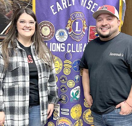The Early Risers Lions Club meet Tuesday morning, Feb. 21 with the owner of Savannah’s restaurant giving the program. Dominick Jaramillo currently owns and operates the downtown location with guidance from his dad who has owned and operated the Levelland location for over 30 years. The Early Risers Lions are excited to welcome Dominick, his wife, and the Savannah’s restaurant family to Littlefield! Shown are Club President, DeLynn Butler and Dominick Jaramillo. (Submitted Photo)