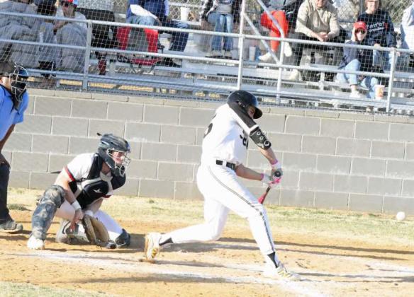 Sudan’s Caleb Groetken hits a shot through the right side that gets by the right fielder and rolls all the way to the fence for a walk-off inside the park homerun on Friday, as Sudan topped San Jacinto Christian Academy, 3-2. (Staff Photo by Derek Lopez)