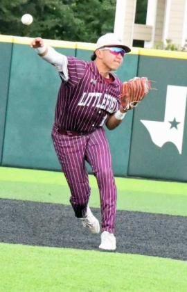 Littlefield senior shortstop, Ian Mendez, fields a ground ball and fires it across the diamond for an out, during the bottom of the first inning of game 1 of their 3A Regional Semi-Final Series with Iowa Park on Friday. (Staff Photo by Derek Lopez)