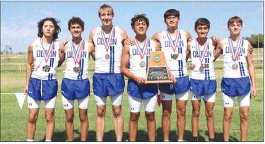 The Olton Mustang’s varsity cross country team claimed the District 3-2A Championship on Tuesday at Mae Simmons Park in Lubbock. They were led by individual District champion, Casimiro Villareal, as well as top 10 finishers Jeremiah Cedillo and Joseph Morphis. The team qualified for Regionals, which will be held on Oct. 26th. (Submitted Photo)