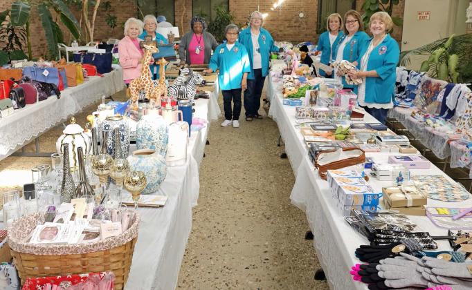 The Hospital Auxilary had their annual sale in the Atrium of the Lamb County Hospital this week, wrapping up Wednesday. (L-R): Janloe Sokora, Linda Williams, Barbara Colbert, Eva Reyes, Doris Howell, Kim Moss, Lori Durham and Dianna Parker. (Staff Photo by Derek Lopez)