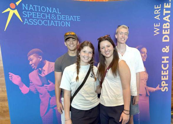 Sudan Speech and Debate team members Jolie Dyck, Garicyn Bigham, Chase Caswell and Drew Lockhart pose for a photo at the national debate tournament in Des Moines, Iowa. (Submitted Photos)