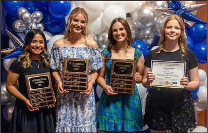 2023-2024 OLTON GIRL’S BASKETBALLAWARDS - Fillie Basketball Defensive MVP, Evelyn Matute; Fillie Basketball Fighting Heart Award, Analise Ramage; Fillie Basketball Offensive MVP, Aspen Struve; Academic All-State Honorable Mention, Kathryn Wilson. (Photo Courtesy of Dusty Gorman)