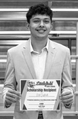 Nathan Castaneda receives various scholarships: a $1,000 scholarship, the Communities Foundation of Texas Wildcat Athletic Scholarship; a $1,000 scholarship, Texas Tech Chapter of the National Football Foundation’s Scholar; and a $1,575 scholarship, SPC CM Cora Sanders Memorial Scholarship.
