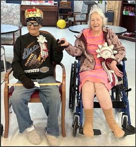 HOMECOMING KINGAND QUEEN -- Ray Estrace, left, was voted Homecoming King and Mary Glenn, right, was voted Homecoming Queen at the Arbor Grace Wellness Center of Littlefield. (Submitted Photo)