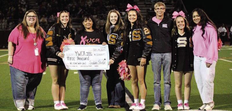 On Friday during halftime of the Hornet’s Pink Out game against Hale Center, the StuCo officers presented our check to Anneval Garcia of the YWCA for $3,000 to go towards the Women’s Health Initiative of the YWCA of Lubbock. (Submitted Photo)