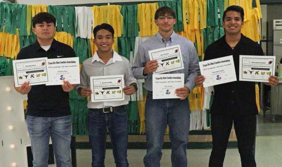 Academic Football Awards: Timothy Tovar, 2024-2025 Academic All-District Team, Texas Six-Man Coaches Association 2024 Academic All-State Football; Josiah Castillo, 2024-2025 Academic All-Distrcit Team; Tyler Tanaro, 2024-2025 Academic All-District Team, Texas Six-Man Coaches Association 2024 Academic All State Football; Nehemiah Castillo, 2024-2025 Academic All-District Team, Texas Six-Man Coaches Association 2024 Academic All-State Football.