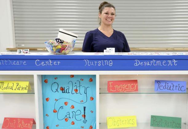 Nursing services offered through the Lamb Healthcare Center were explained by a volunteer from the Lamb Healthcare Center Department of Nursing during the Health Fair held at the Lamb County Ag Center in Littlefield, Tx on Saturday, August 24, 2024. (Photo by Ann Reagan)