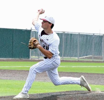 Littlefield senior, Chip Green, came on in relief duty in the fifth inning and pitched 1.2 innings, giving up one hit, one walk and one unearned run, while striking out one, in the Wildcats, 6-3, victory over Dimmitt on Saturday. (Staff Photo by Derek Lopez)