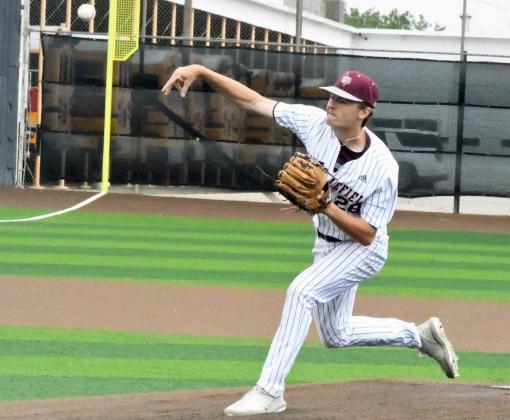 Littlefield junior, Chip Green, threw a complete game for the Wildcats on Saturday in their game two match-up against Crane, pitching six innings, giving up two hits, five walks and one run, while earning two strikeouts. The Wildcats swept the series with the Golden Cranes 2-0 to capture bi-district gold. (Staff Photo by Derek Lopez)
