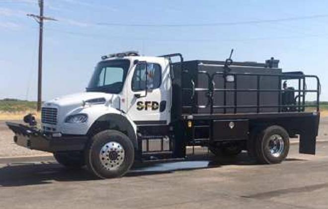 SUDAN’S NEW BRUSH TRUCK—This new 2020 brush truck has been added to their firefighting fleet. The truck will be used to fight wildland fires, as it hauls 1,250 gallons of water, with three firefighers on board to handle the equipment. The truck was acquired through a $199,800 cost-share grant through the Rural Volunteer Fire Department Assistance Program, administered by Texas A&amp;amp;M Forest Service. (Submitted Photo)